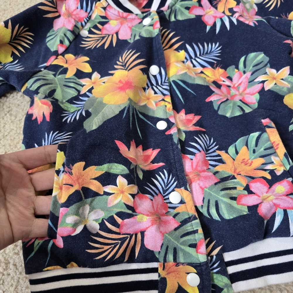 Zara Cotton Kids Tropical Floral Jacket - Navy and Multicolor - Picture 3 of 7